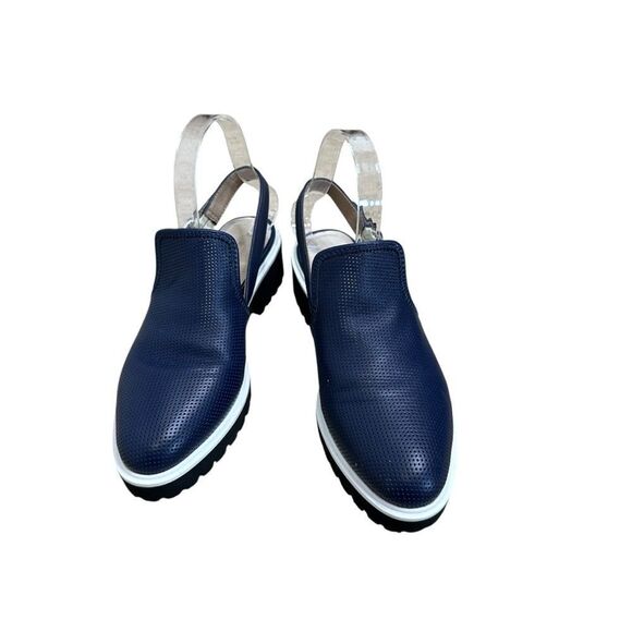 ALL BLACK  Blue Leather Sling Back Loafers | Size 7 - Picture 9 of 10